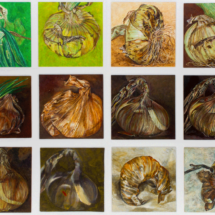 Onions (1994/95), 22 x 22 cm each, oil and acrylic on Masonite, inv. PH253C